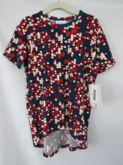 Lularoe Gracie Kids Top Shirt Size 6 Blue Orange White Red Circle Pattern New