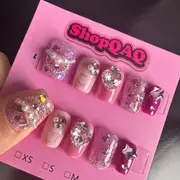 High-End Sweetheart Glitter Press-On Nails – Handcrafted Short-Length