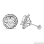 XL 3.5 Carat CZ Cubic Zirconia Silver Halo Stud Earrings