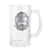 60th Badge Beer/Cider Glass Drinking Stein Drink Mug Birthday Gift Clear 450ml