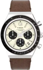 Timex Men'S Q Timex Chronograph 40Mm Brown Leather Strap TW2V42800 Dress Watch,