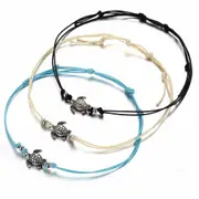 5 set Bohemian Turtle Adjustable Wax Rope Black Blue White Ankle Bracelet Foot Jewelry