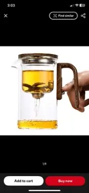 Water Separation Glass Teapot with Wooden Handle,Glass Teapot with Strainer