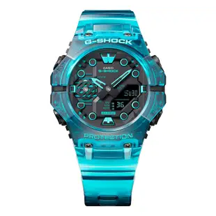 【CASIO 卡西歐】G-SHOCK 機械潮流 藍芽連線 防水 運動雙顯錶 GA-B001G-2A 半透明藍 台南 時代