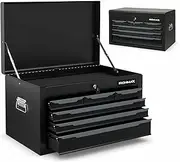 [Costway] Steel Tool Box, 60 cm Tool Chest Case with 6 Drawers, Top Storage, Automatic Lock, Ball Bearing Slides & EVA Liners, Portable Tool Storage Organizer for Garage, Repair Shop & Warehouse, Black