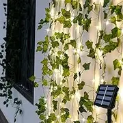 Outdoor Solar Fairy Lights, 7 m, 50 LED Ivy Artificial Solar Fairy Lights, Outdoor, Waterproof, 8 Modes Ivy Garland with LED Solar, Ivy Decorative Solar Lights for Garden, Balcony, Wedding, Fence,