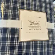 NWT Pottery Barn Wilton Plaid Organic Sheet Set Queen 4pc Teen Medieval Blue