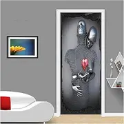 Door Stickers Metal Face Sculpture Art Door Stickers Modern Abstract Mannequin Wallpaper PVC Self-Adhesive Mural Hotel Bedroom Door Poster (Color : I, Size : 95x215cm)