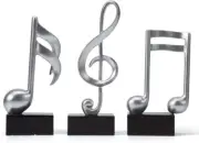 3pcs Music Note Decor Statue Musical Figurine Piano Sculpture Art Silver 7.5 in