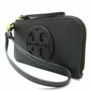 Tory Burch 148984 0523 001 Black Card Case Mirror Leather Top Zip Wristlet Big