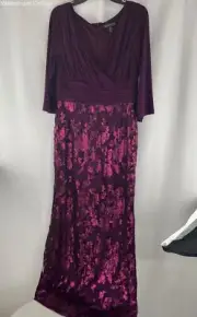 Adrianna Papell Mulberry Sequin Lace Mermaid Gown Women's Size 14M NWT