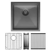 Single Bowl Kitchen Sink Kit 32L Waste Drainer Colander Carbon Metal 68401CM-KIT