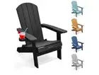 Dphroi Folding Plastic Adirondack Chair With Cup Holder (Light Grey)