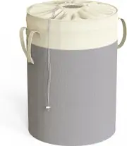 Grey Terylene Cotton Laundry Hamper - Collapsible & Round