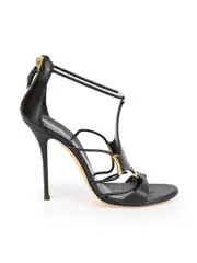 Black Leather Gold Hardware Sandals