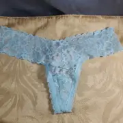 Victoria Secret Lace Trim shimmer thong Panty Size XS pale aqua shine SEXY