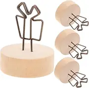 Cabilock 4pcs Store Sign Holders Name Table Number Holder Wood Place Card Holders Picture Holder Clip Picture Stand Clip Wire Photo Holder Photo Holders for Tables Accessories Wooden Iron