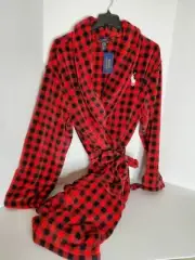 POLO RALPH LAUREN MEN'S RED/BLACK CHECKED ROBE WITH BELT SIZE SM/MED NWT