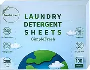 Simple Fresh Laundry sheets pack of 100, Fresh Scent - Laundry Detergent Sheets, Eco-Friendly, Plant-Based, Hypoallergenic, No Plastic Jug (200 Loads, Fresh Linen)