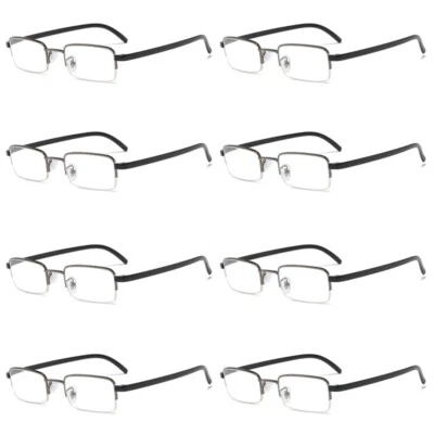 8 PK Mens Half Frame Reading Glasses Black Readers 1.00 1.50 2.00 2.50 3.00 4.00