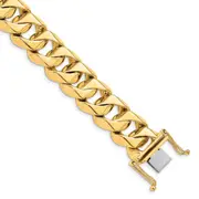 Solid 14K Yellow Gold 8 inch 15mm Hand Polished Fancy Traditional Link with Box Catch Clasp Bracelet