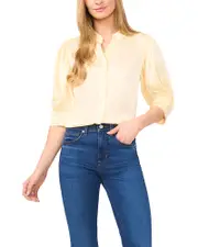CeCe Ruched Sleeve Hidden Placket Top
