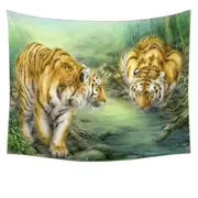 Wildlife Animal Art Two Tigers in the Jungle Tapestry