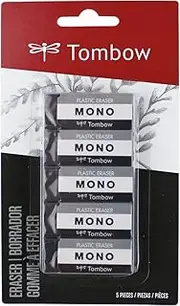 Tombow 57327 MONO Black Eraser, Small, 5-Pack. Cleanly Removes Marks Without Damaging Paper