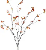 4pcs 38"Fall Artificial Ficus Branches Greenery Branches， Autumn Fake Plants with Stems Faux Yellow Leaf Shrub Bushes for Home Indoor Centerpiece Vase Filler，Thanksgiving Banquet Decor.(Orange)