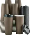 100 Pack 20 Oz Paper Coffee Cups, Brown Disposable Coffee Cups with Lids, Drinki