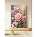 牡丹花純手繪油畫玄關裝飾畫客廳抽象粉色奶油風花開富貴肌理掛畫