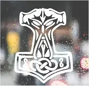 Custom Decal Car for Viking Thor Hammer for Car, Truck, Funny, Tumbler, Window, Motorcycle, Helmet, Bumper, Decal for Laptop, Phone, Home Decoration / 5 in x 4 in/White