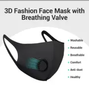 Face Mask Reusable Washable, Black, Stretchy Fabric Face Mask with Filter Valve