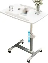 Knob Height Adjustable Computer Desk, Home Bedroom Mobile Bedside Table, Dorm Compact Laptop Desk, Easy Assemble(White Color)