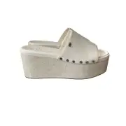 Dkny Women’s Alvy Studded Platform Wedge Slide Sandals Eggnog NIB