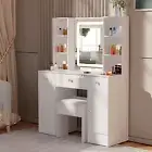 Modern Dressing Table Large Makeup Mirror 3 Drawers Cabinet Vanity Table White