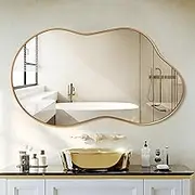 Dorlicecass Irregular Wall Mirror - Wall Mirrors Decorative 20"x36" Gold Asymmetrical Mirror Aviation Aluminum Alloy Frame for Bathroom, Bedroom, Living Room, Cloakroom, Entryway