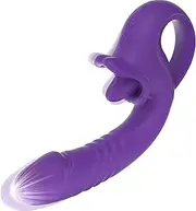 10-Speed Tongue Licking Thrusting Vibrator - 3-in1 Suction Dildo with G-Spot Massage, 3 Motors Waterproof Silicone Adult Sex Toy for Women & Couples (Purple)