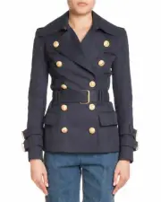 NWT Balmain Navy Blue Double Breasted Short Trench Coat Jacket Sz 46 US 14 $4150