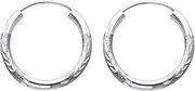 [JewelryWeb] 14k White Gold 2mm Budded Sparkle Cut Endless Hoop 17mm Earrings-Hoop Earring for Women
