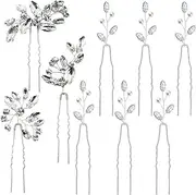 9 pcs Crystal Pearl Hair Pins for Women, SourceTon Hair Accessories for Women Wedding, Flower Girl Headpiece, for Bride, Bridesmaid, Flower Girl, Daily Long Hair Decoration(Silver)