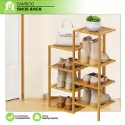 21" Natural Bamboo 8-Tier [ZIG-ZAG TWIN STAND] Shoe Rack w/Boots Storage Shelves
