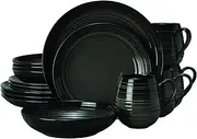 Mikasa Swirl Coupe Black 16 Piece Dinnerware Set, Service for 4, Gaphite Ombre,Graphite