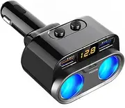 150W High Power Car Cigarette Lighter Adapter Quick Charge USB 3.0 USB C Charger 20W 12V/24V Splitter with 2 Socket Car Cigarette Lighter Splitter Power Adapter