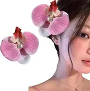 5Pcs Orchid Flowers Hair Clip Hawaiian Butterfly Orchid Hairpin Orchid Flower Hair Barrette Phalaenopsis Pearl Hair Accessories for Women Girls (Random color)