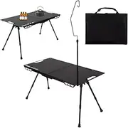 Folding Camping Table | Foldable Backyard BBQ Desk,Portable Height Adjustable Picnic Table with Light Holder for RV Tailgating Garden Barbecue Beach Backyard Balcony Patio