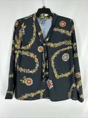 ModCloth Top Blouse Womens Size XL Gray Floral Long Sleeve Front Tie BOHO New