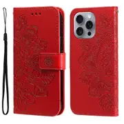 For iPhone 16 Pro Max Case, PU Leather Mandala Cover, Red