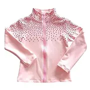 [JoyCan] Girl's Pink Sparkling Ice Skating Training Jacket Diamond Plush Top Premium Skating Training Clothes for Girls