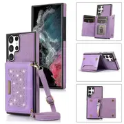 For Samsung Galaxy S24 Ultra Case Rhinestone Phone Cover With Wallet Rfid Blocking